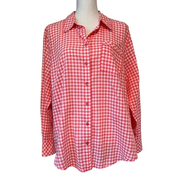 Lane Bryant Tops - LANE BRYANT WOMENS PINKISH CHECKERED BUTTONED DOWN SHIRT SIZE 20